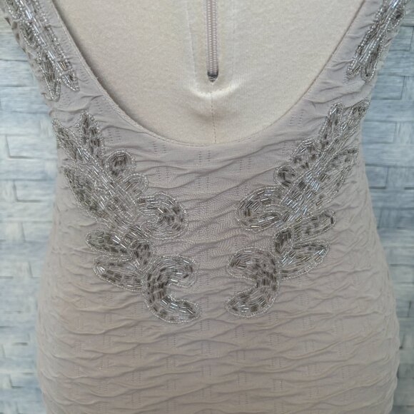 Free People Textured Beaded Scoop Neck Mini Dress Light Beige Short Sleeve - Picture 6 of 11
